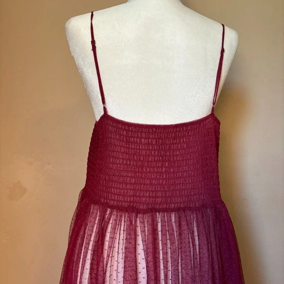 Free People Intimately Women's L Can't Stop Won't Stop Mesh Slip Dress Burgundy - Picture 3 of 12